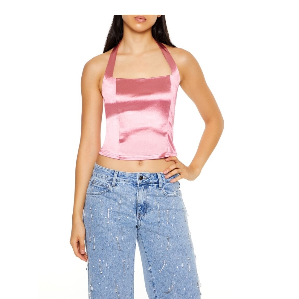 Satin Pink Halter Top